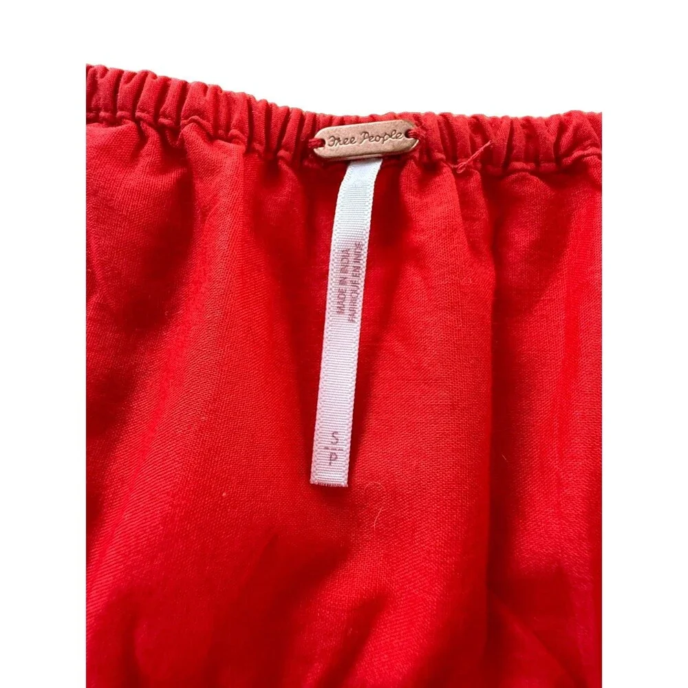 Free People Red Cotton Eyelet Mini Skirt Women Sz S Ruffle Tie Side Resort NWOT